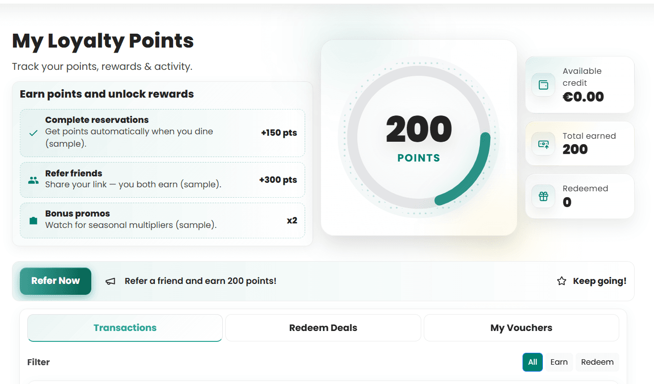 Loyalty program card and rewards